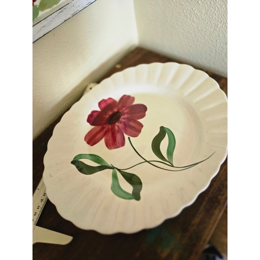 Blue Ridge Southern Pottery Red Flower Platter Vintage Cream Red 11.5 inch